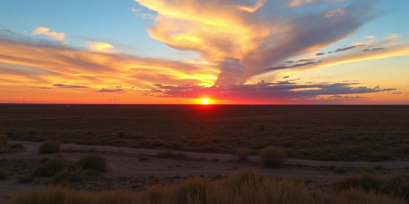 Sunset over the Texas Panhandle plains near Amarillo